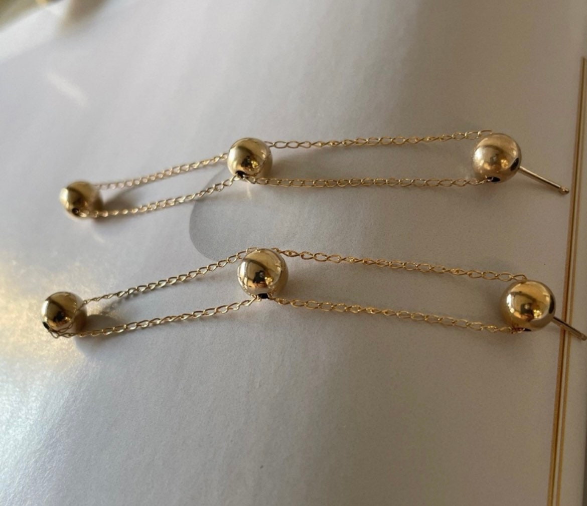14KGF Golden Ball Drop Earring with Three Golden Pearls Soldered with 14k solid gold 1/20 14K