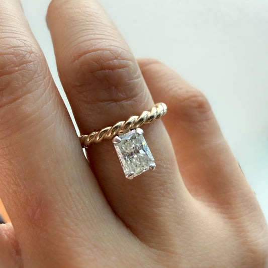 1 Carat Radiant Moissanite Ring, 2.6mm Twisted Gold Filled Rope Band Ring, Minimalist Moissanite Solitaire Engagement Ring