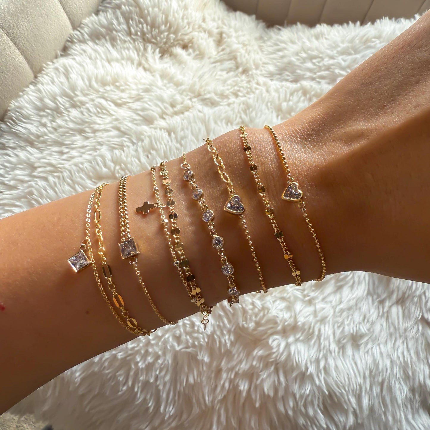14KGF Gold Filled Double Chain Bracelet with Diamond Square Charm | Mix and Match Design | 1/20 14K Stamped
