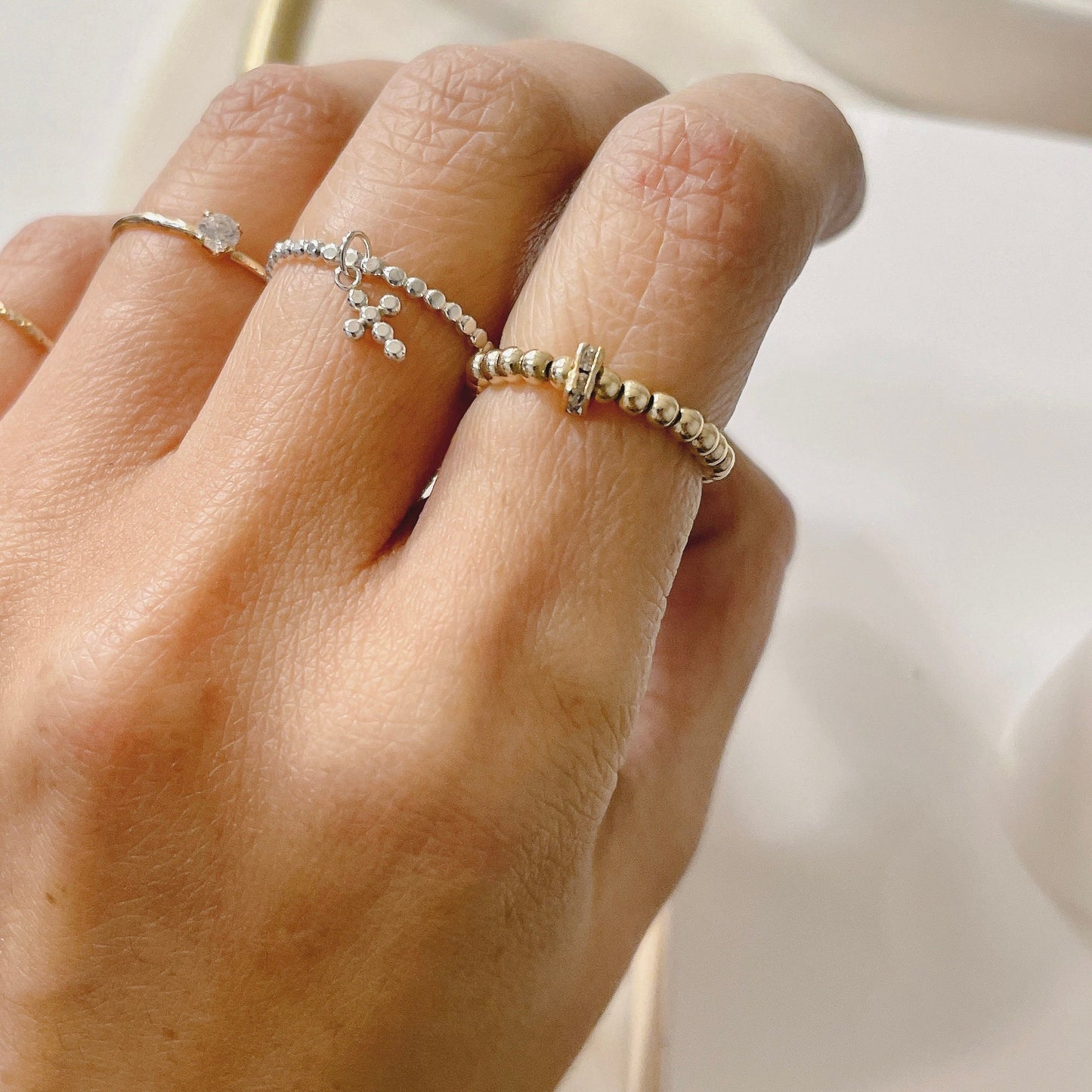 14KGF Gold Beaded Rings Gold Filled Stacking Ring Gold Filled Ball Stretch Toe Rings Set Elastic Stackable Ring Gift for Daughter