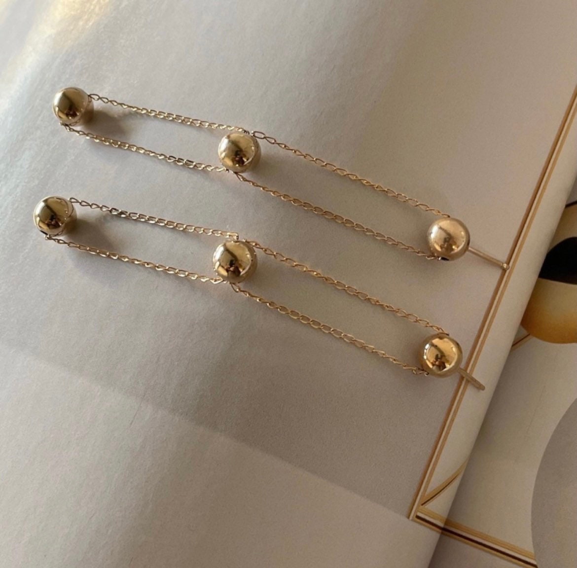 14KGF Golden Ball Drop Earring with Three Golden Pearls Soldered with 14k solid gold 1/20 14K