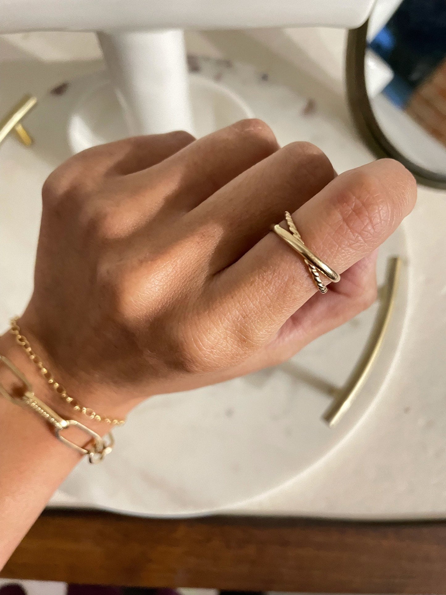 14KGF Gold Crossing Ring, Gold Statement Ring, Gold Interlocking Ring, Rolling Ring, Minimalist Ring, Gold Ring Set, 1/20 14K with 14k Gold