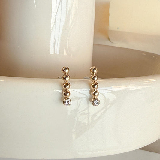 Belief Diamond Collection - 14K Gold Filled Lab Diamond Earrings: Handmade D-E VVS Beaded Bar
