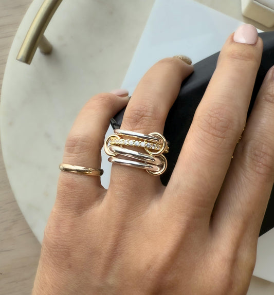 14KGF Gold  Eternity Multi Link Connected Ring, Two Tone Connected Rings (R17)