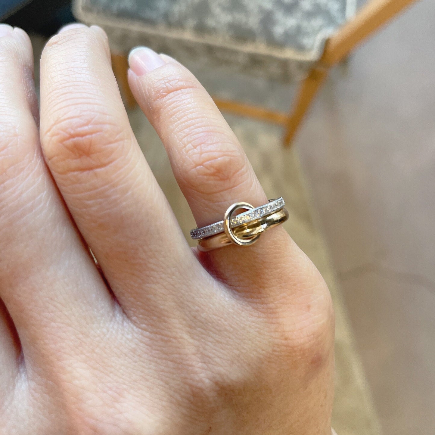 14KGF Gold Multi-Link Ring Set: Chunky Interlocking Statement Ring (R5)