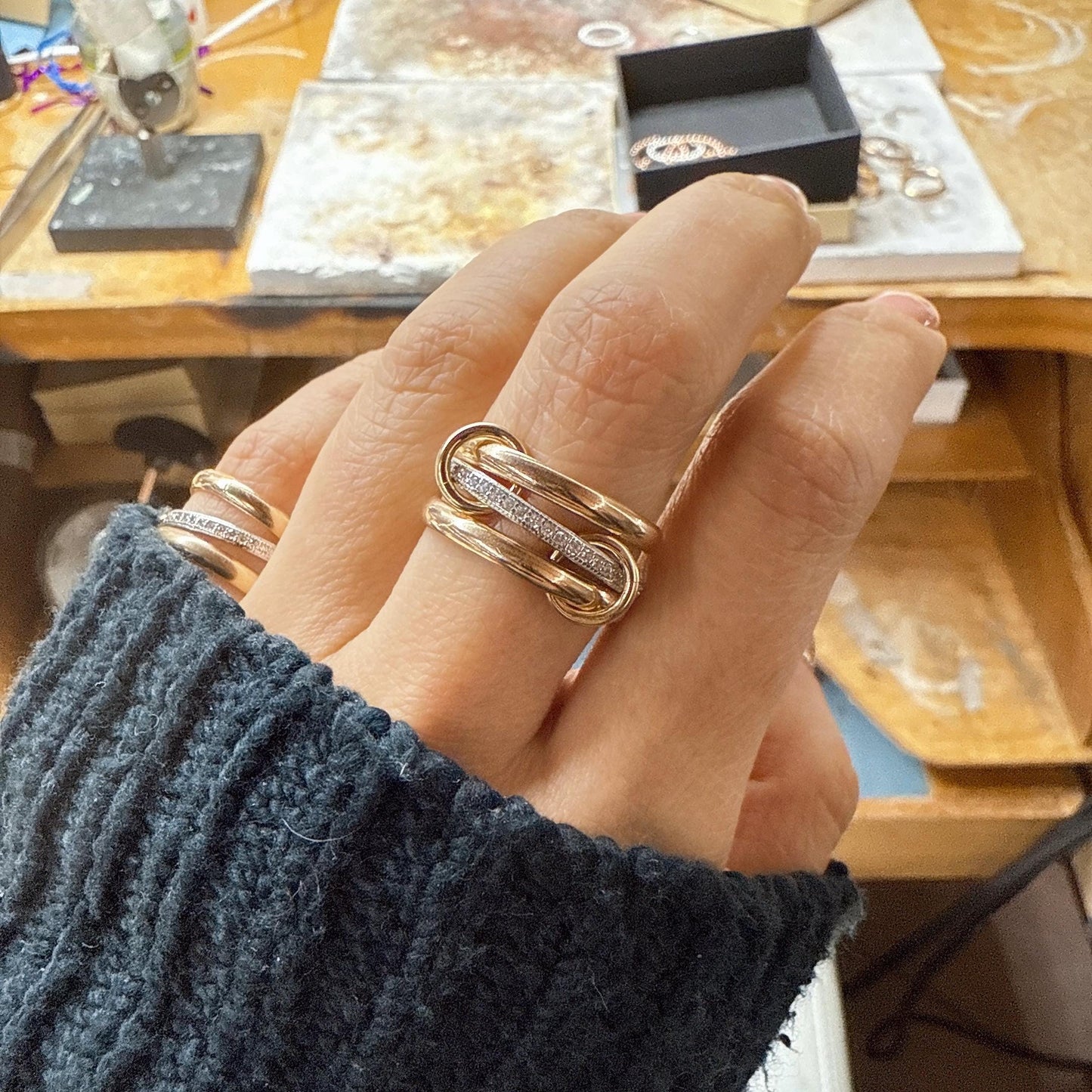14KGF Gold Filled Interlocking Ring Set: Sterling Silver Eternity Band (R1)