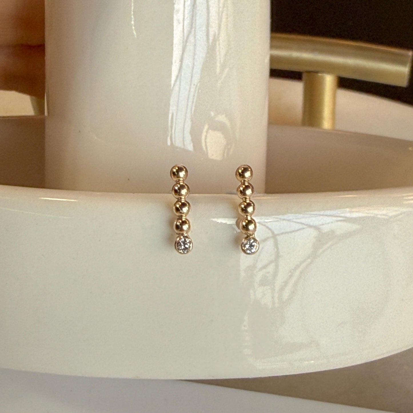 Belief Diamond Collection - 14K Gold Filled Lab Diamond Earrings: Handmade D-E VVS Beaded Bar