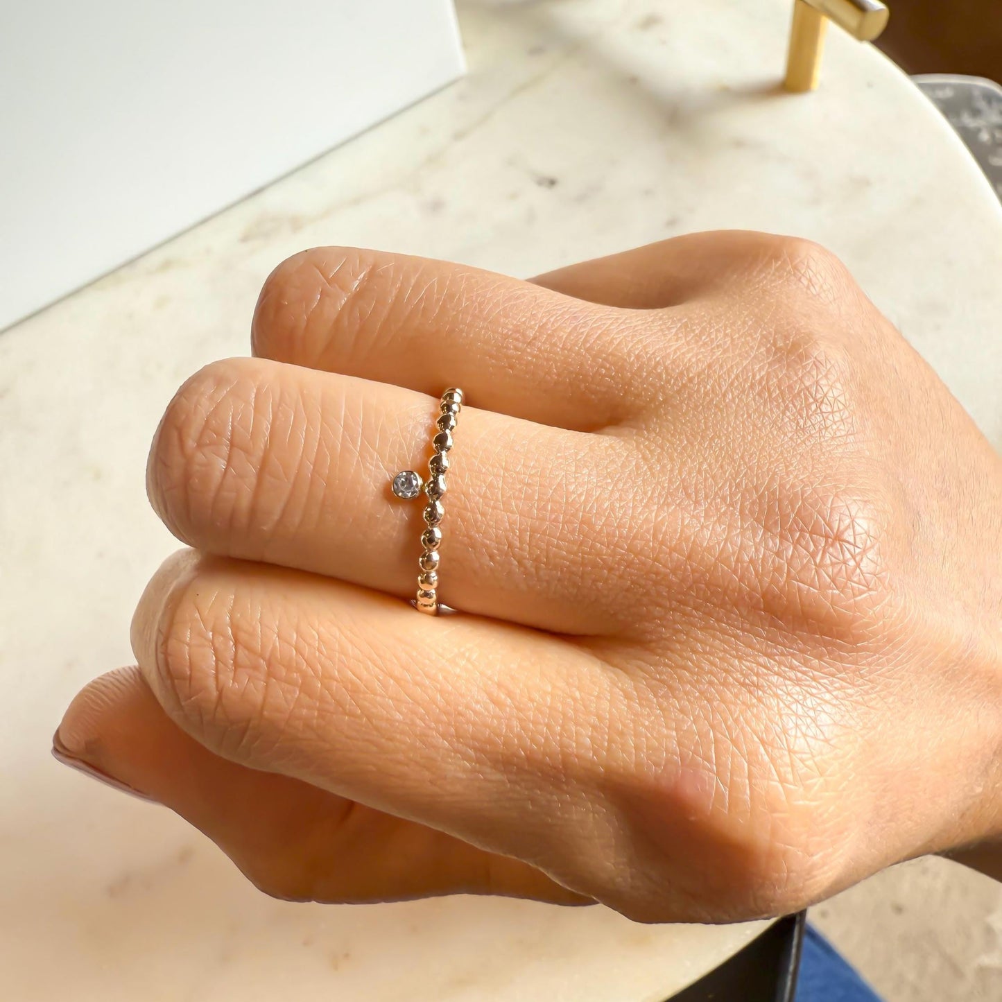Belief Diamond Collection - Dainty Lab Grown Diamond Ring - 0.03ct Bezel Solitaire Gold Filled Bead Band