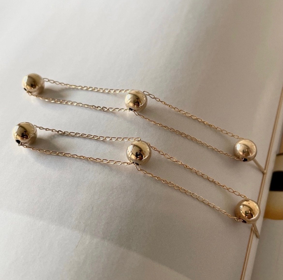 14KGF Golden Ball Drop Earring with Three Golden Pearls Soldered with 14k solid gold 1/20 14K