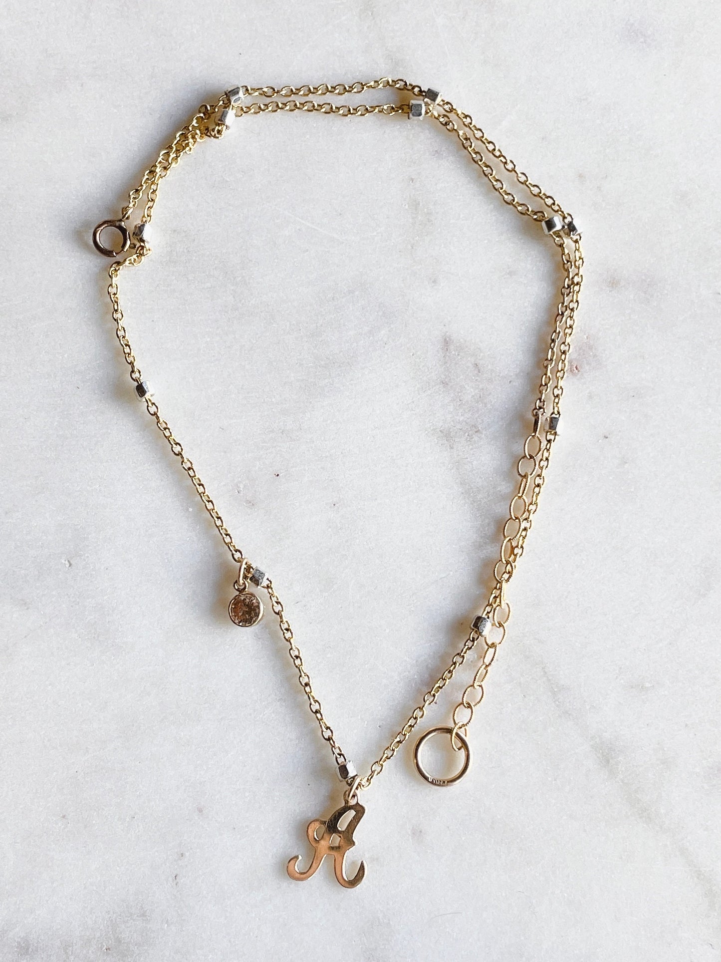 14K Gold Filled Initial Necklace: Personalized Birthstone Charm