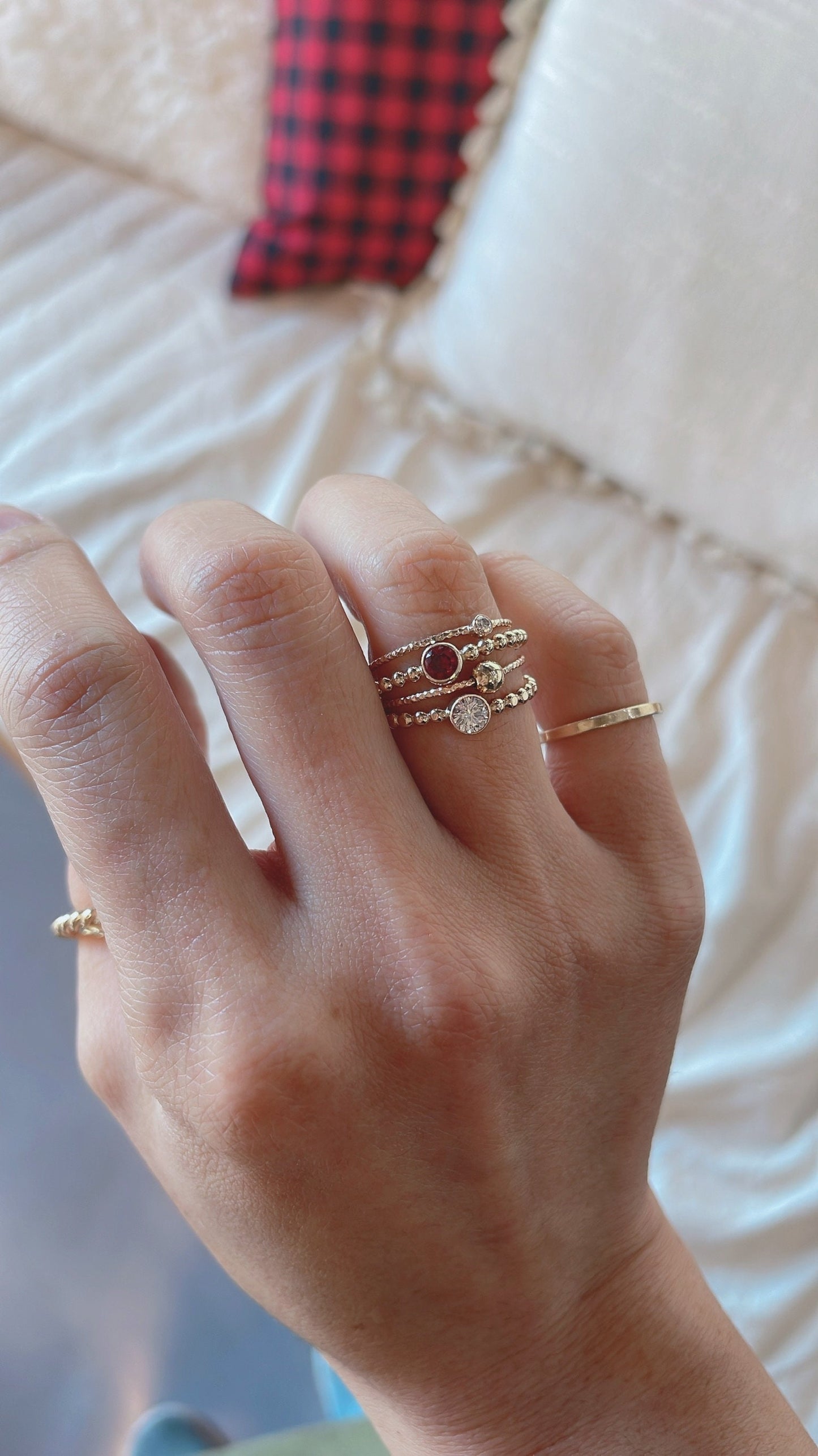 14K Gold Filled Garnet Ring Set: Stackable CZ Stone Rings