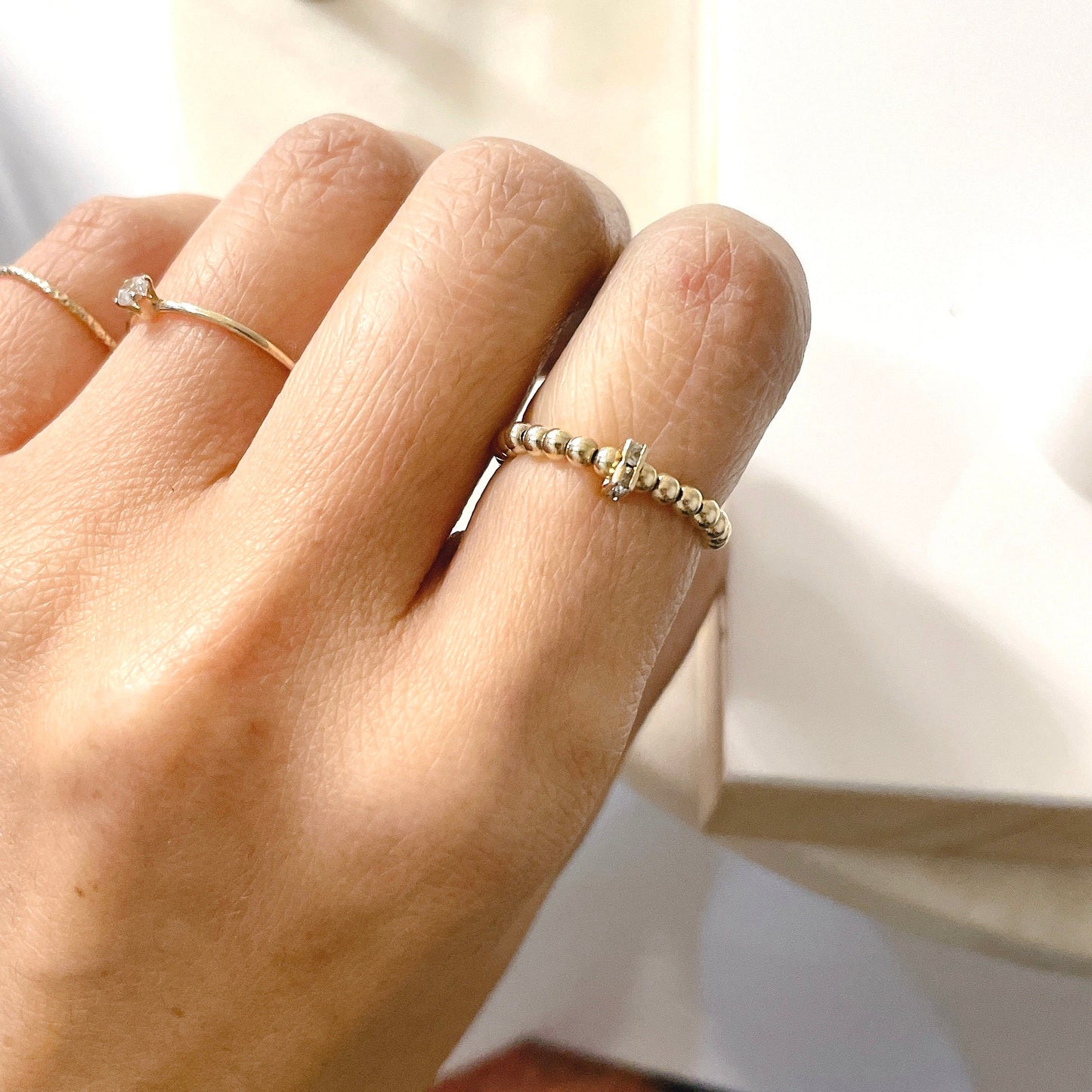 14KGF Gold Beaded Rings Gold Filled Stacking Ring Gold Filled Ball Stretch Toe Rings Set Elastic Stackable Ring Gift for Daughter
