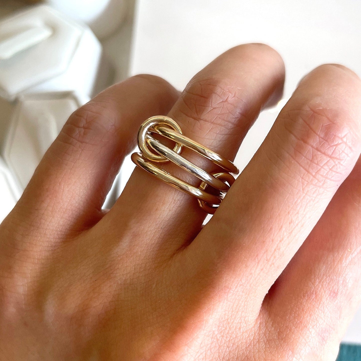 Two-Tone Connected Ring: 14KGF Gold and Sterling Silver Stacking Ring (R13)