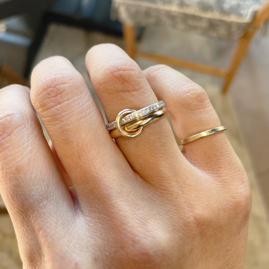 14KGF Gold Multi-Link Ring Set: Chunky Interlocking Statement Ring (R5)