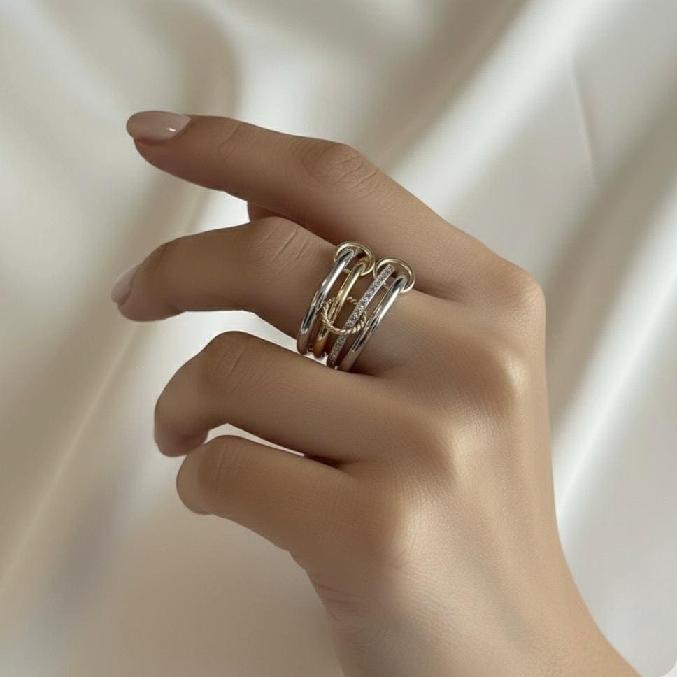 14KGF Gold  Eternity Multi Link Connected Ring, Two Tone Connected Rings (R50)