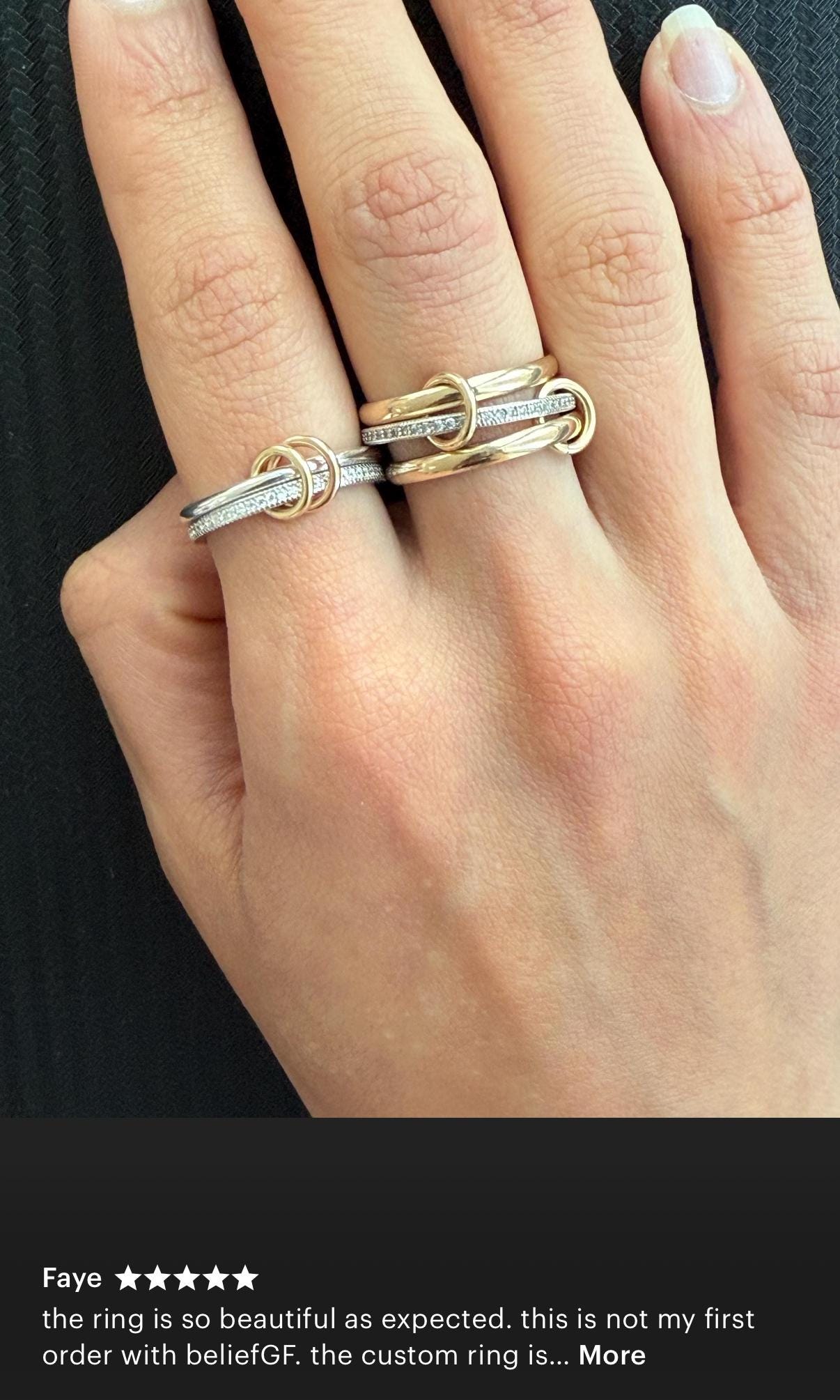 14KGF Gold Filled Interlocking Ring Set: Sterling Silver Eternity Band (R1)