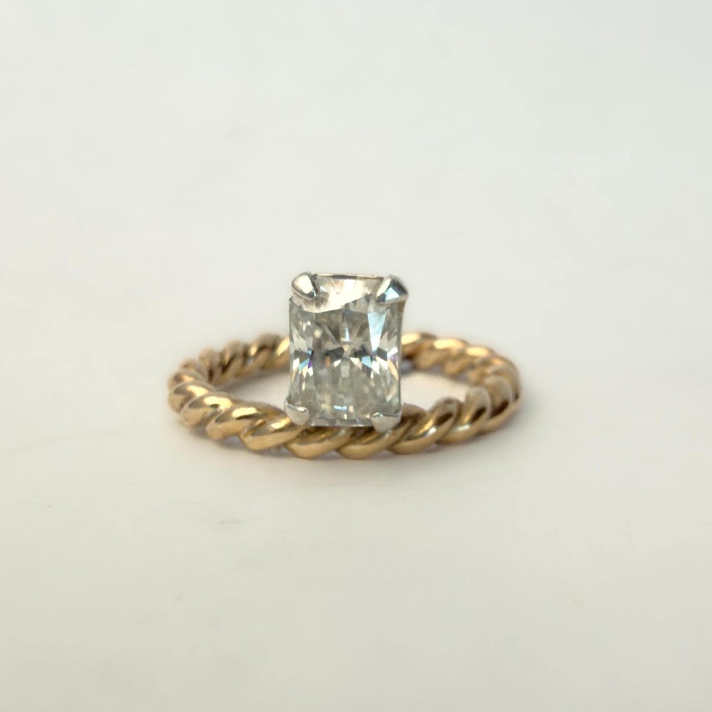 1 Carat Radiant Moissanite Ring, 2.6mm Twisted Gold Filled Rope Band Ring, Minimalist Moissanite Solitaire Engagement Ring