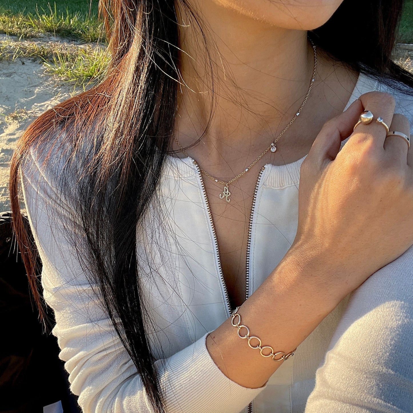 14K Gold Filled Initial Necklace: Personalized Birthstone Charm