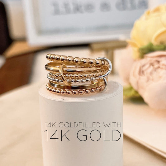 14KGF Multi-Link Ring Set: Tricolor Stacking Rings (R8)