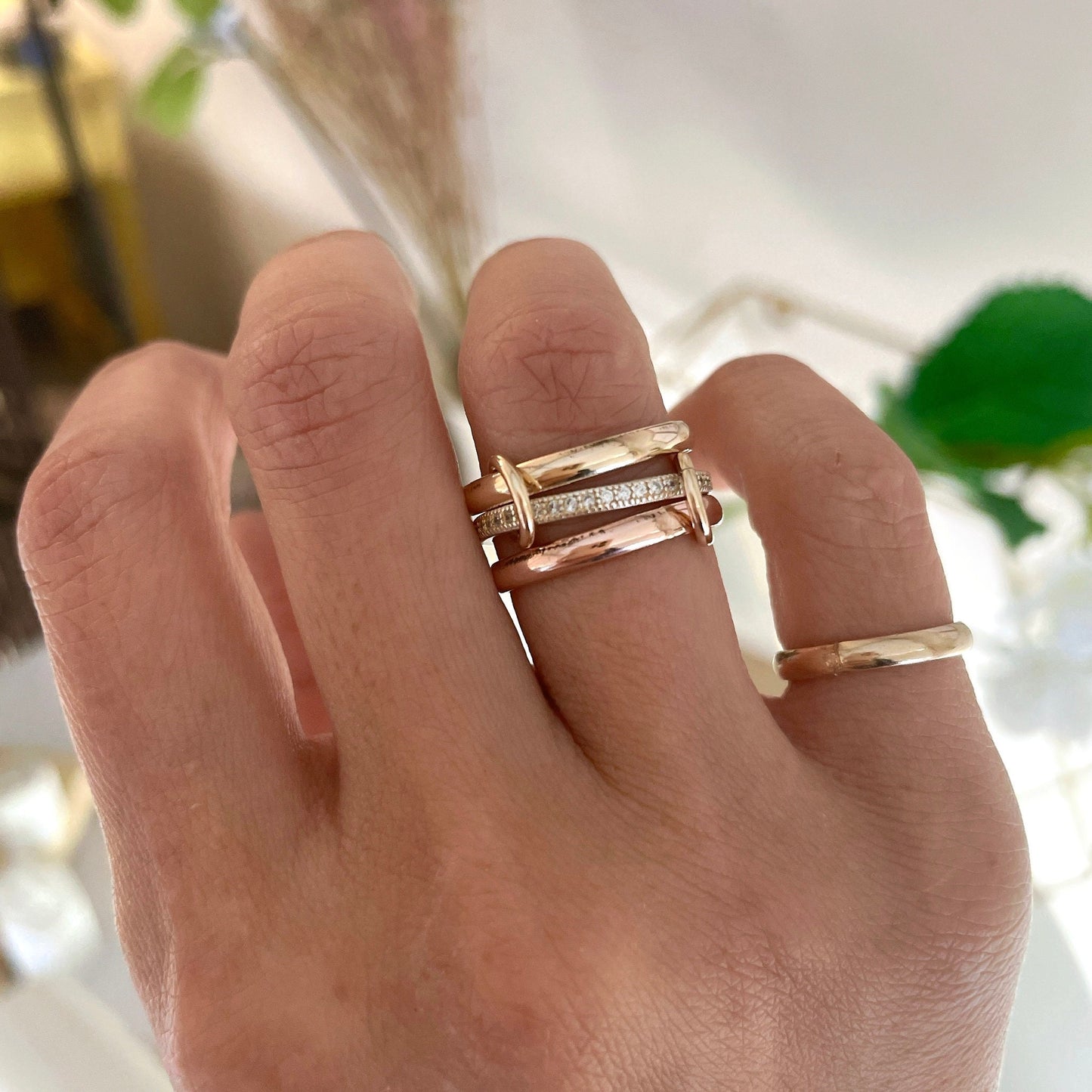 14KGF Two Tone Eternity Ring: Rose Gold & Yellow Gold Connected Bands (R16)
