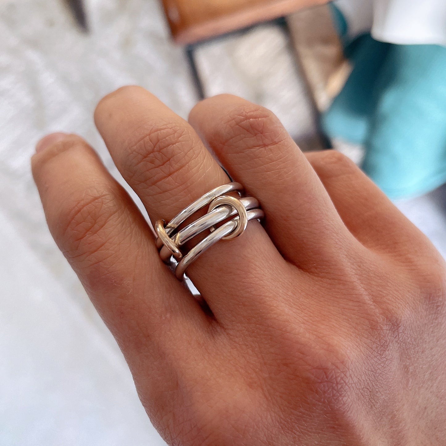 Two Tone Connected Ring: Sterling Silver & Gold Filled Statement Ring (R3)