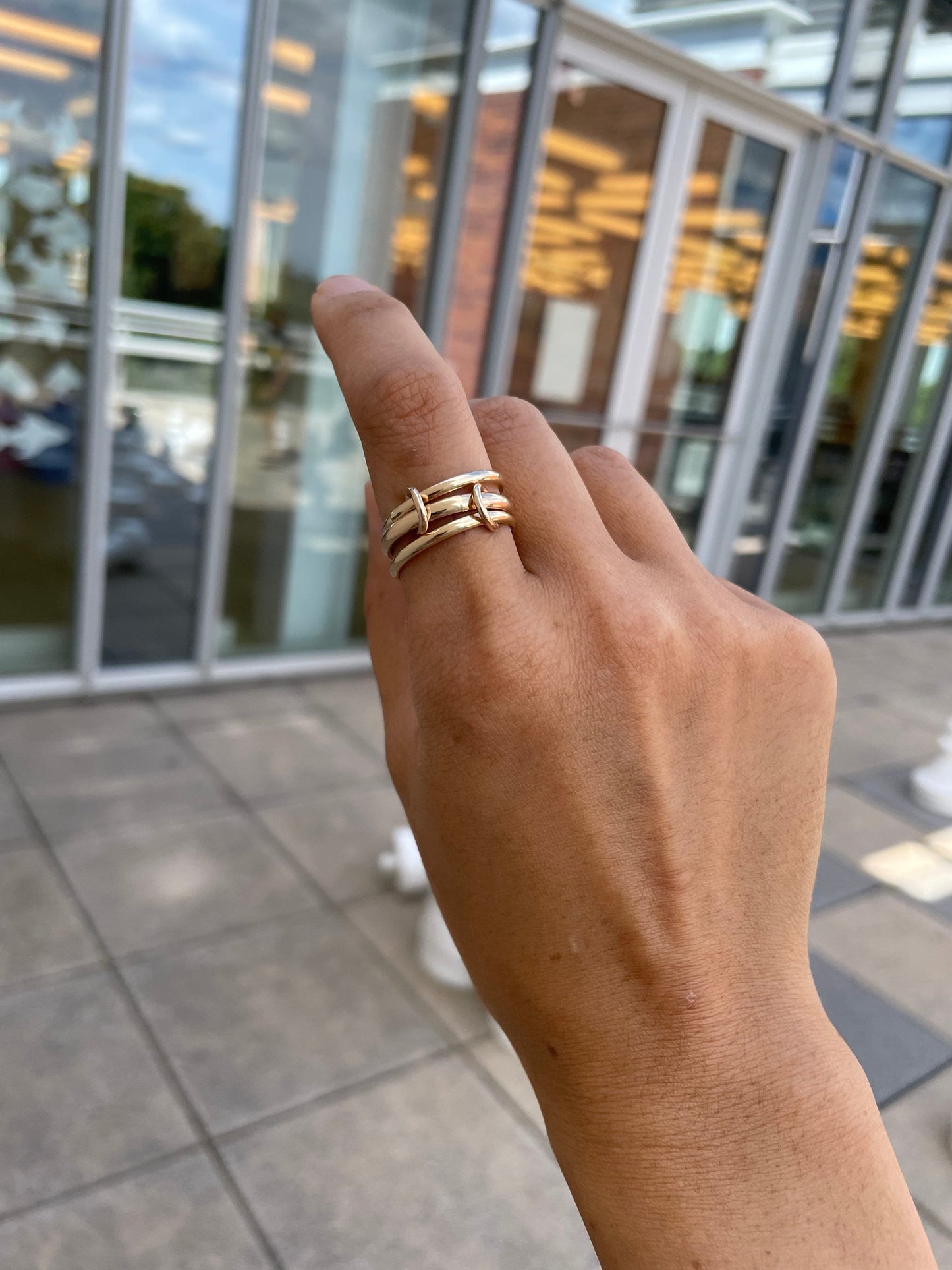 14KGF Gold Connected Ring: Chunky Statement Jewelry (R6)
