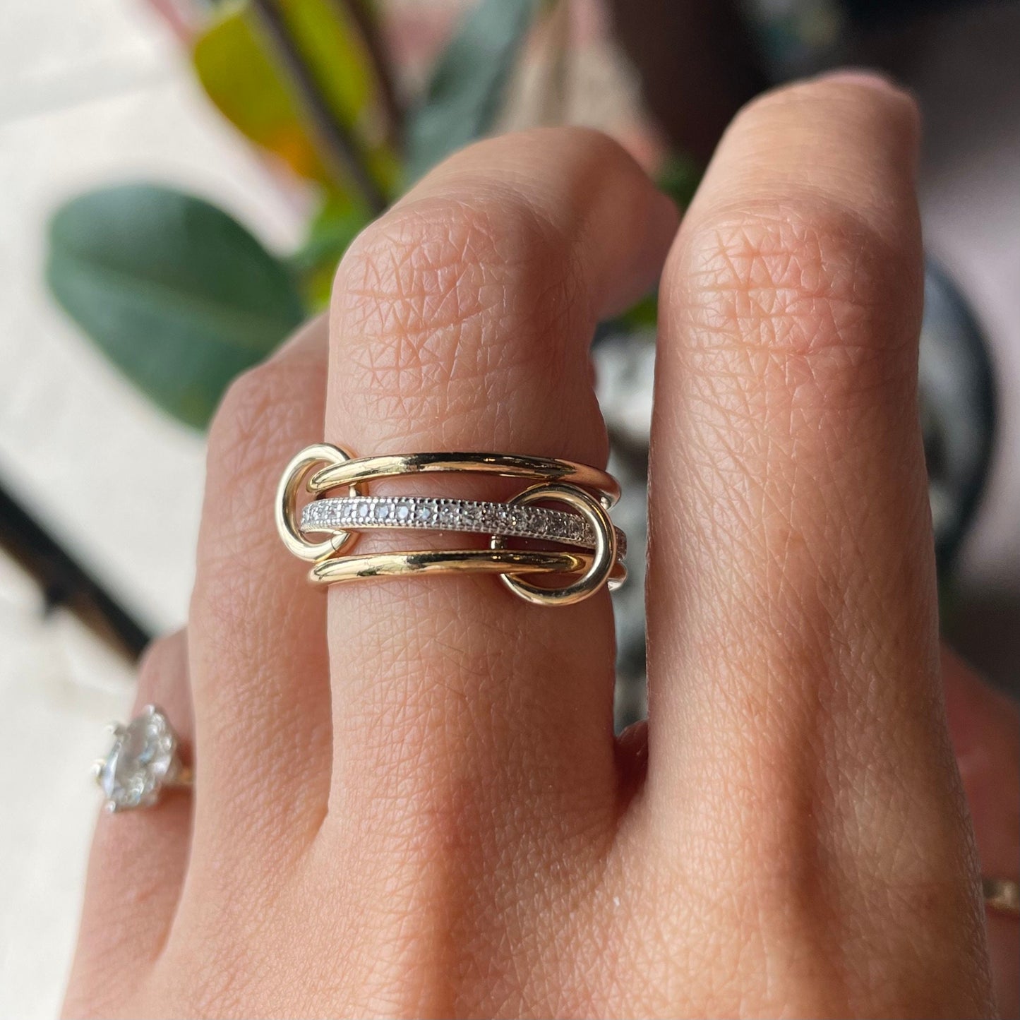 14KGF Gold Multi-Link Ring: Two-Tone Eternity Statement Ring (RT1)