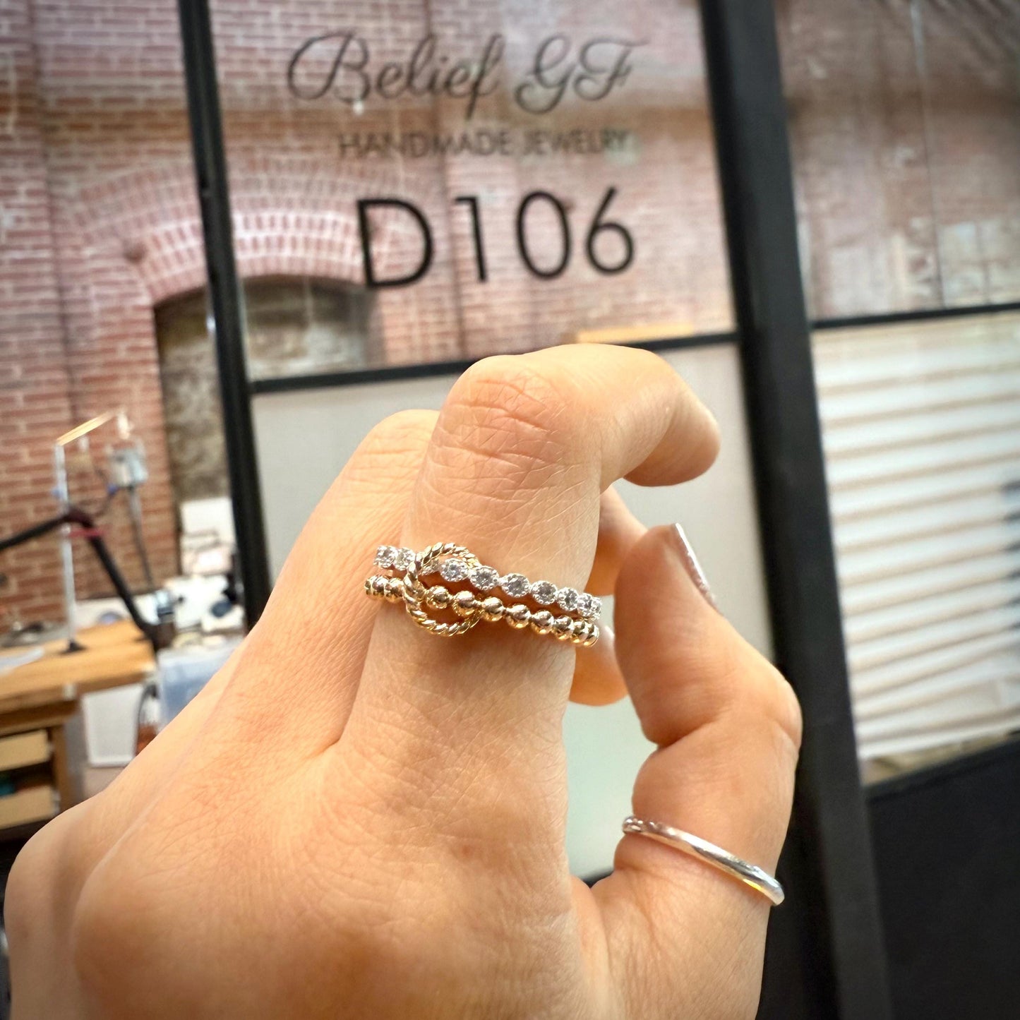 14KGF Gold Multi Link Ring Set: Chunky Eternity Statement Ring (R53)