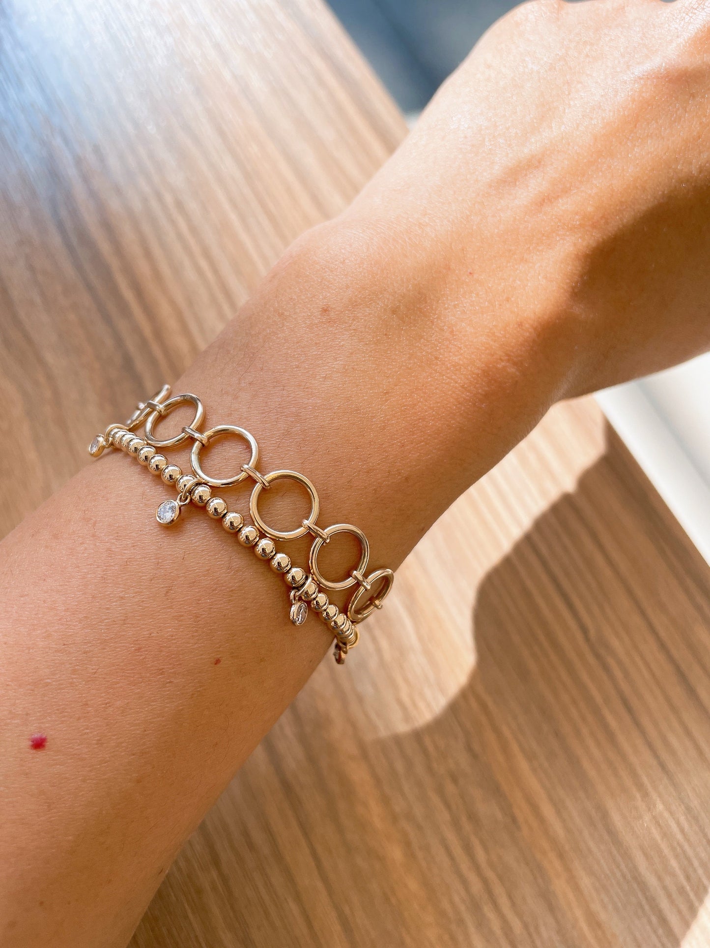 14K Gold Filled Circle Link Bracelet, Handmade Chunky Chain