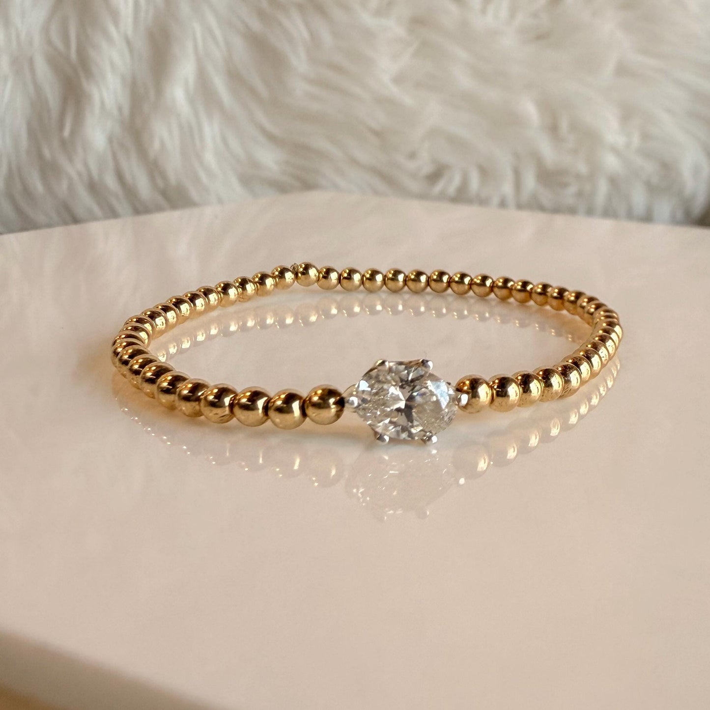 Belief Diamond Collection - 14K Gold Filled Lab Diamond Bracelet: Beaded Solitaire, D-E VVS