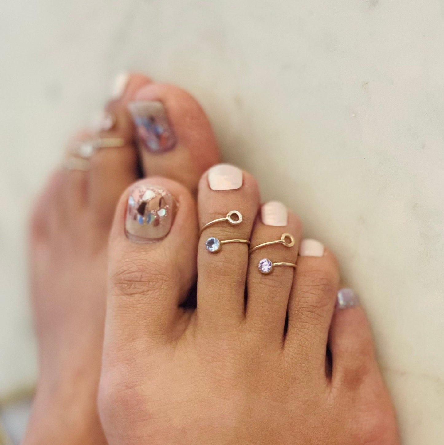 14K Gold Filled Toe Ring: Adjustable Gemstone Midi Ring