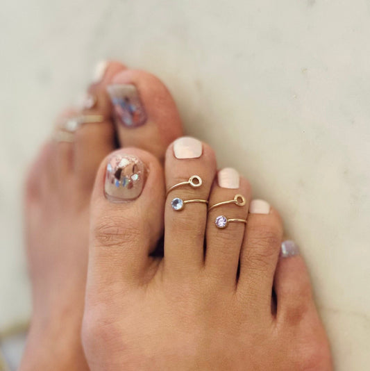 14K Gold Filled Toe Ring: Adjustable Gemstone Midi Ring