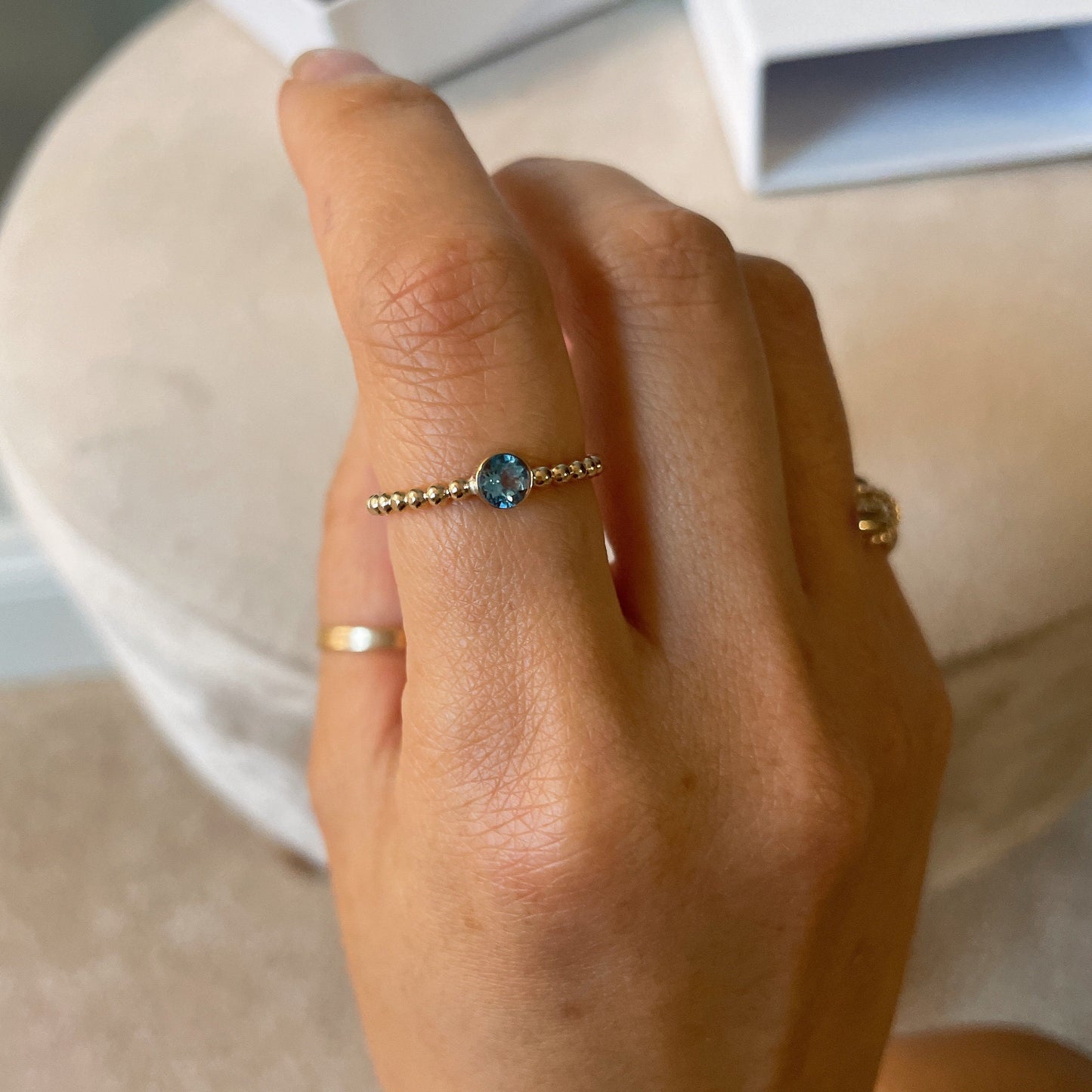 14K Gold Filled Swiss Blue Topaz Ring: November Birthstone