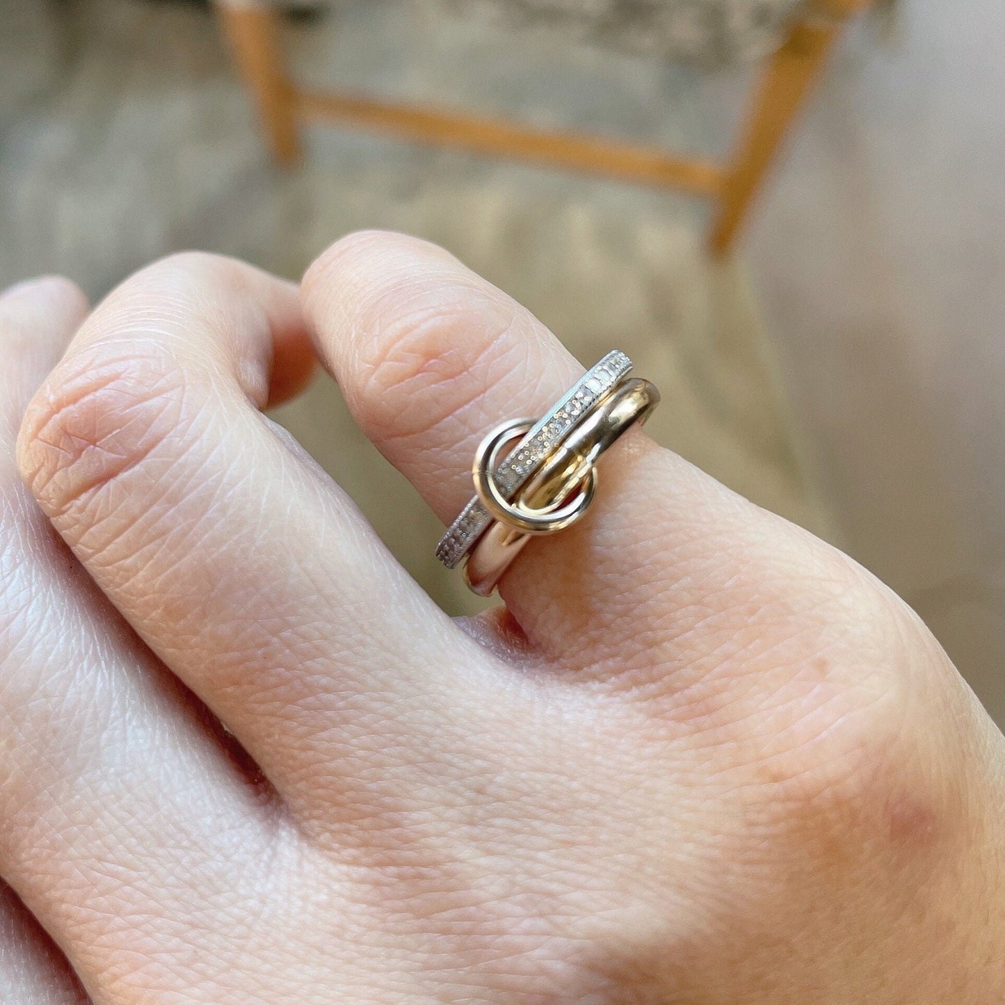 14KGF Gold Multi-Link Ring Set: Chunky Interlocking Statement Ring (R5)