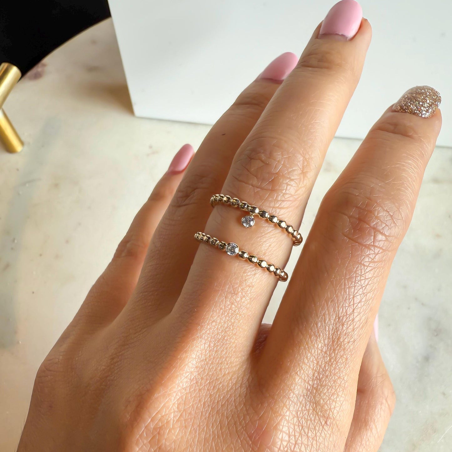 Belief Diamond Collection - Dainty Lab Grown Diamond Ring - 0.03ct Bezel Solitaire Gold Filled Bead Band