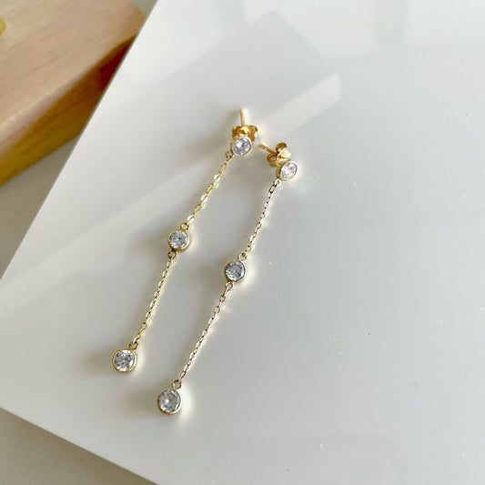 14KGF Diamond CZ Drop Earrings: Gold Bridal Jewelry
