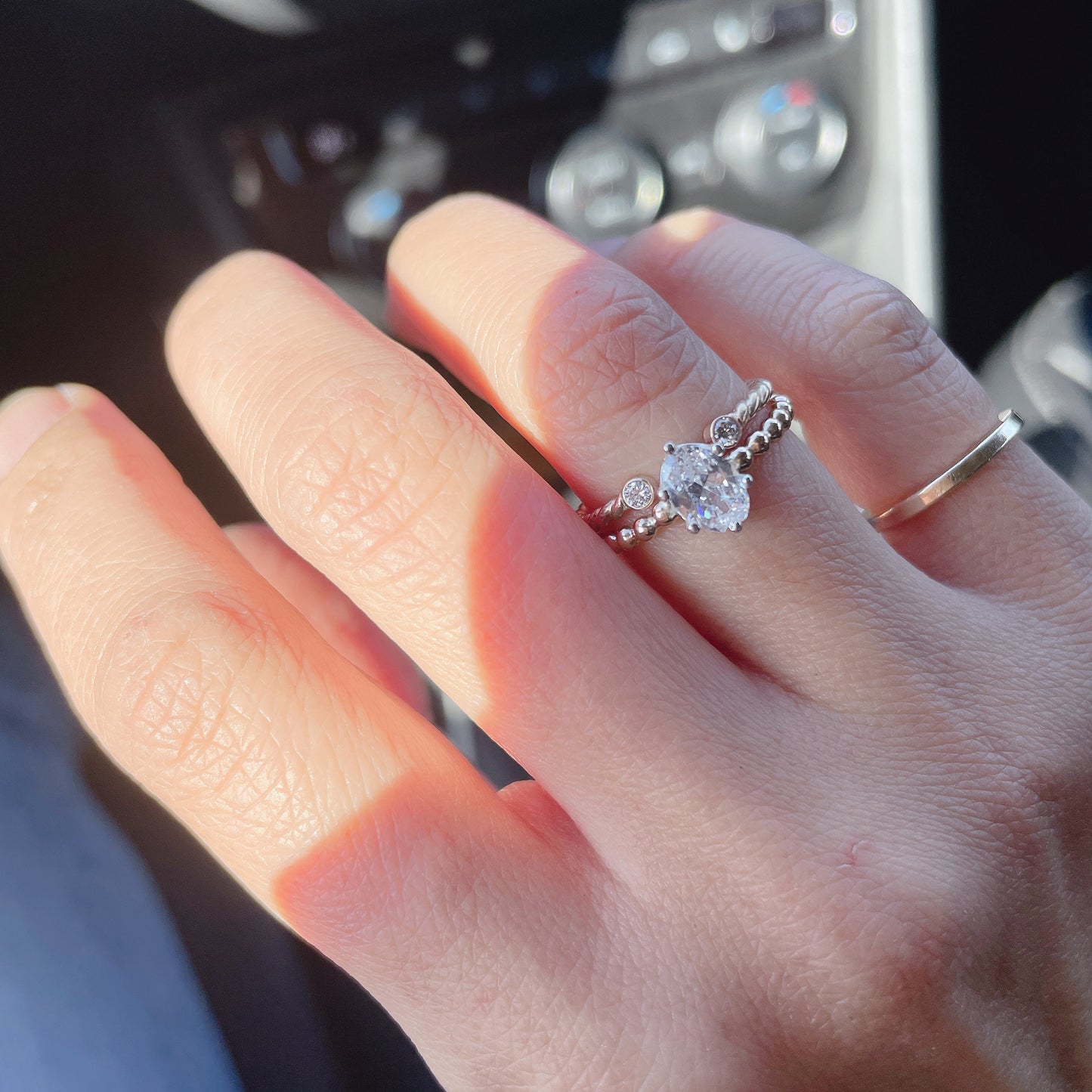 14KGF Solitaire Diamond Cut Oval CZ Ring Set, 7*5 Oval Prong Setting, 14K Gold filled Bead Band , Precious Stone Ring, 14K 1/20