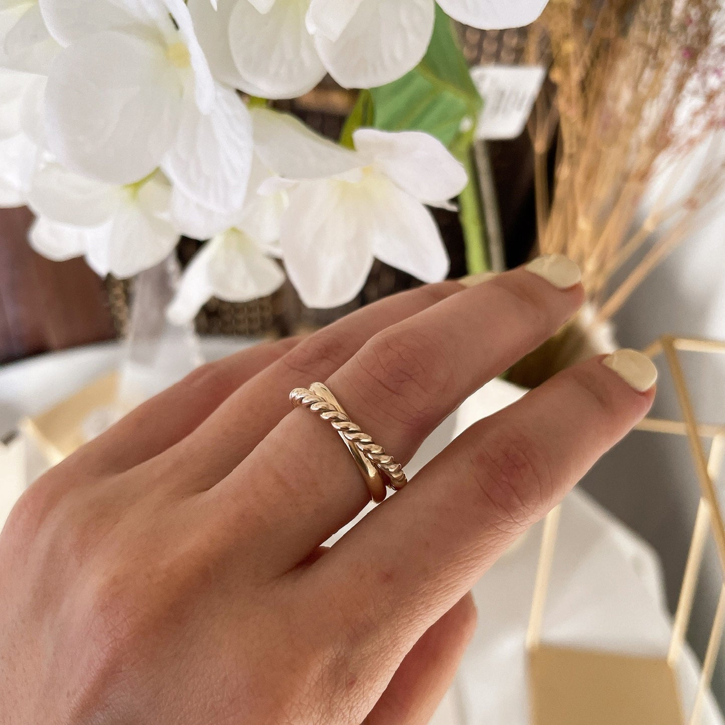 14K Gold Filled Crossing Ring: Minimalist Interlocking Band