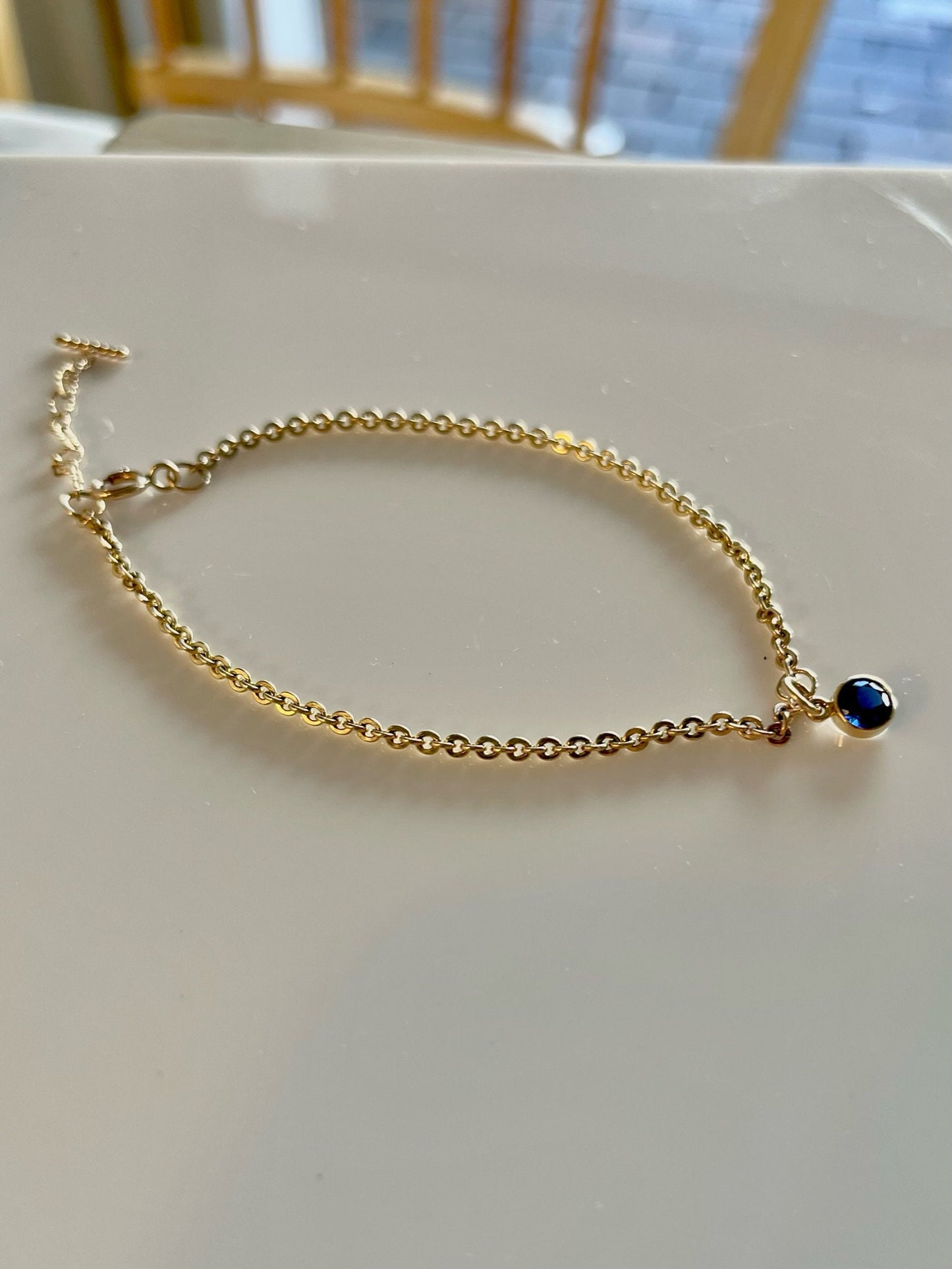 14K Goldfilled Sapphire Garnet Dangle Bracelet