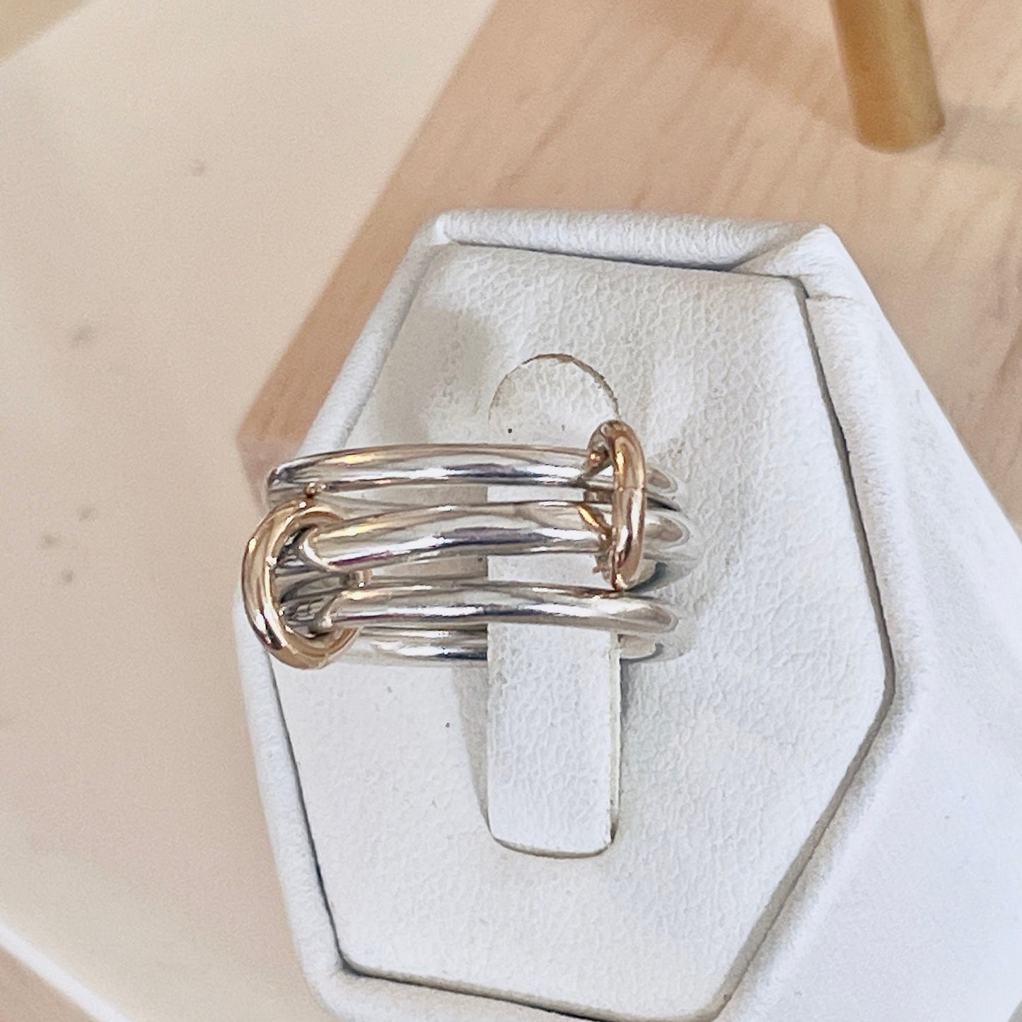 Two Tone Connected Ring: Sterling Silver & Gold Filled Statement Ring (R3)