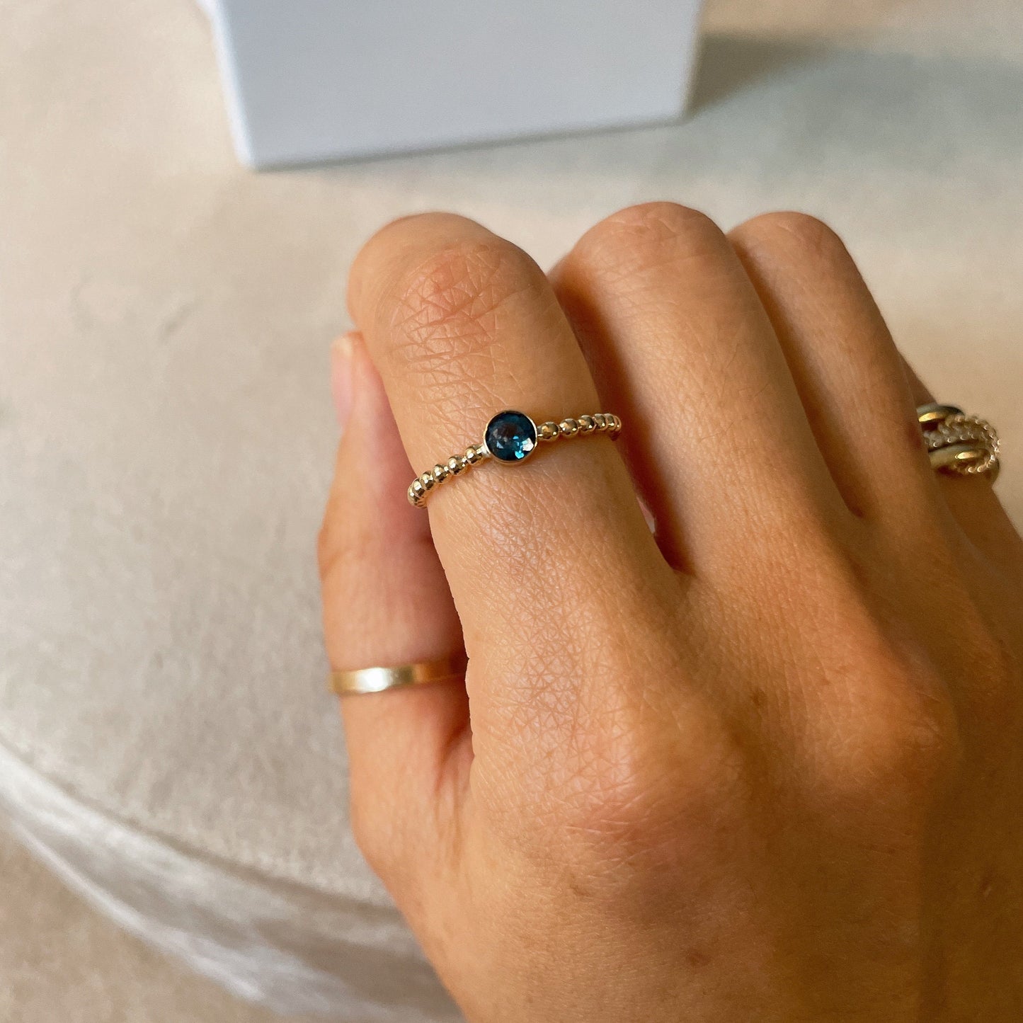 14K Gold Filled Swiss Blue Topaz Ring: November Birthstone