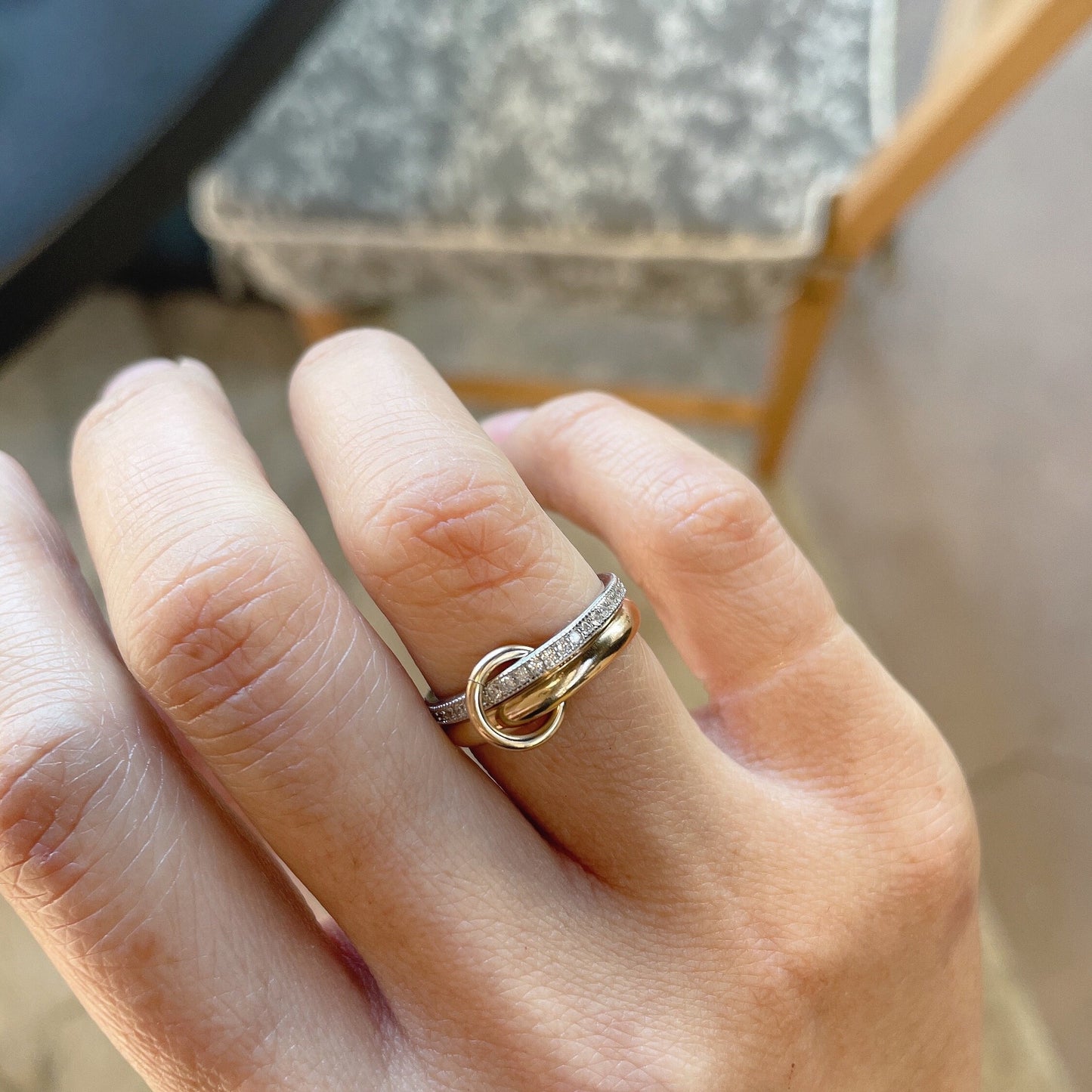 14KGF Gold Multi-Link Ring Set: Chunky Interlocking Statement Ring (R5)