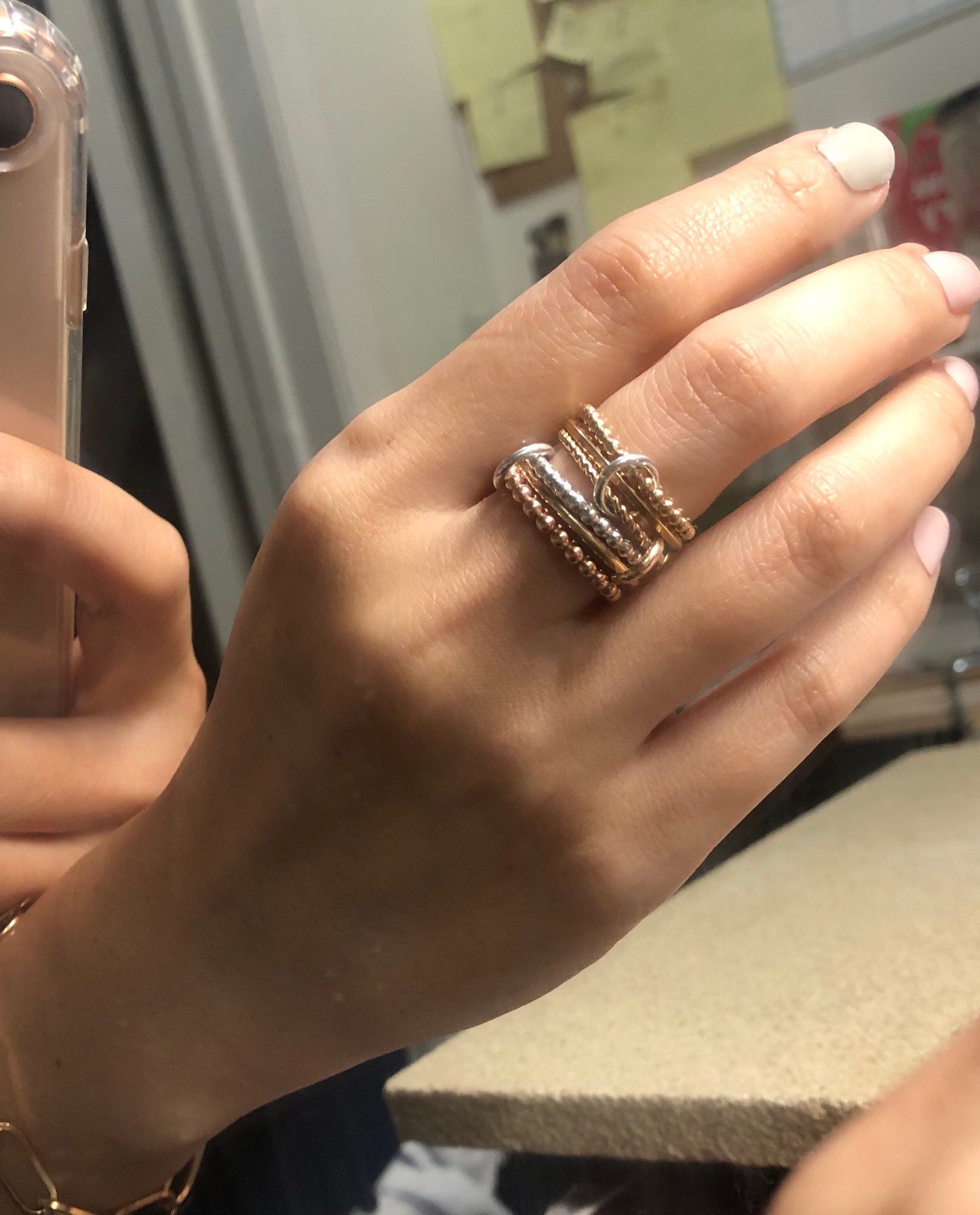 14KGF Multi-Link Ring Set: Tricolor Stacking Rings (R8)