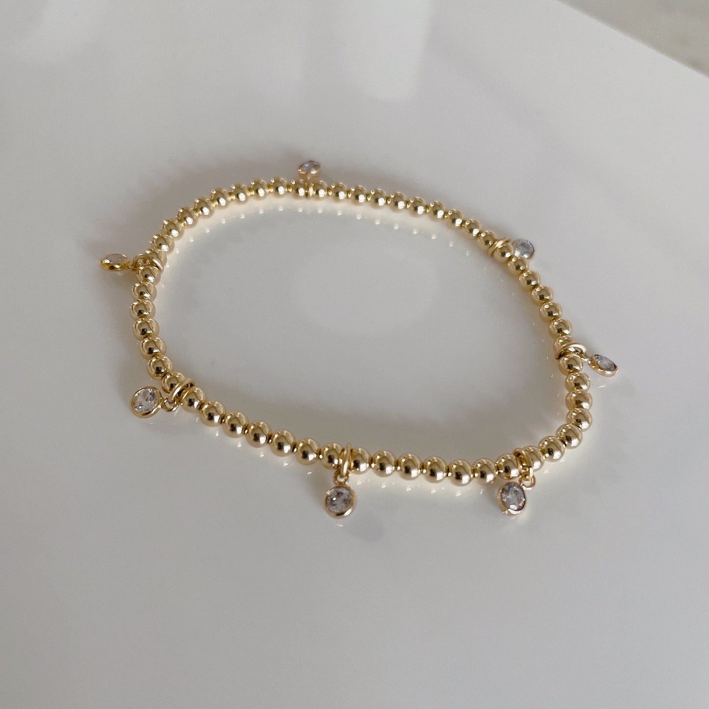 Belief Diamond Collection - 14KGF Beaded Bracelet with Diamond Dangles