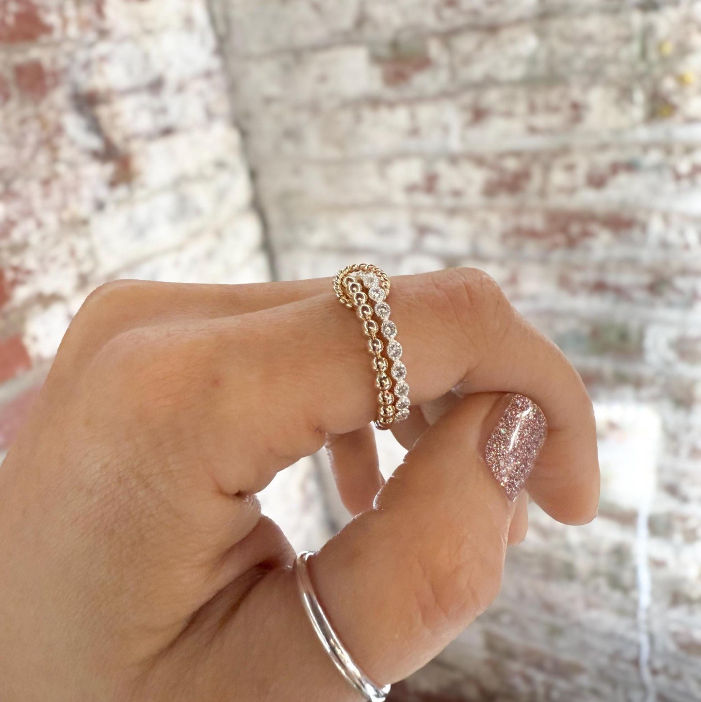 14KGF Gold Multi Link Ring Set: Chunky Eternity Statement Ring (R53)