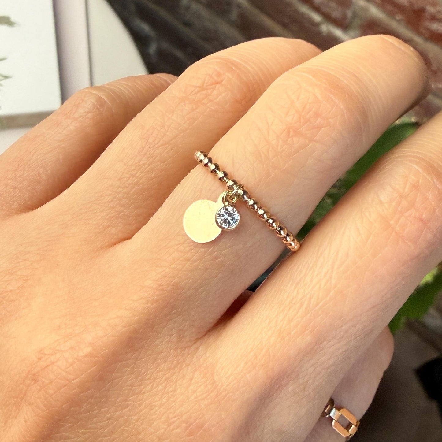 Belief Diamond Collection - 14K Gold-Filled Lab Diamond Dangle Ring: Dainty Beaded Band